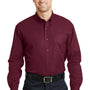 CornerStone Mens SuperPro Stain Resistant Long Sleeve Button Down Shirt w/ Pocket - Burgundy