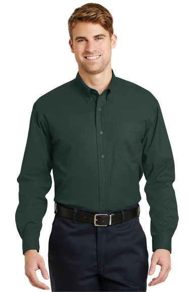 CornerStone SP17 Mens SuperPro Stain Resistant Long Sleeve Button Down Shirt w/ Pocket Dark Green Front