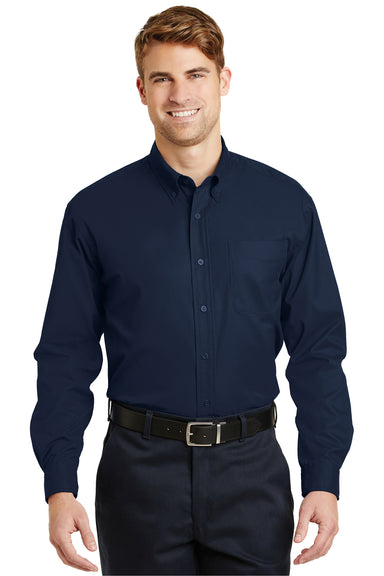 CornerStone SP17 Mens SuperPro Stain Resistant Long Sleeve Button Down Shirt w/ Pocket Navy Blue Front
