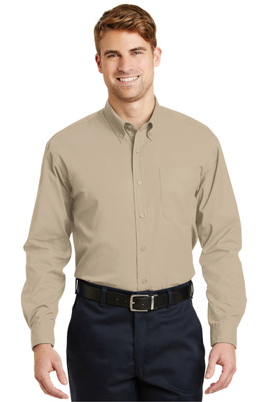 CornerStone SP17 Mens SuperPro Stain Resistant Long Sleeve Button Down Shirt w/ Pocket Stone Brown Front