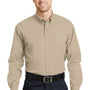 CornerStone Mens SuperPro Stain Resistant Long Sleeve Button Down Shirt w/ Pocket - Stone Brown