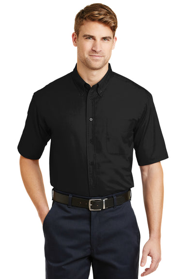CornerStone SP18 Mens SuperPro Stain Resistant Short Sleeve Button Down Shirt w/ Pocket Black Front