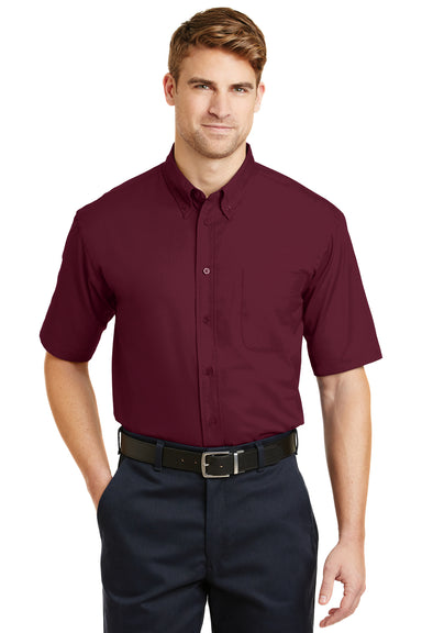 CornerStone SP18 Mens SuperPro Stain Resistant Short Sleeve Button Down Shirt w/ Pocket Burgundy Front