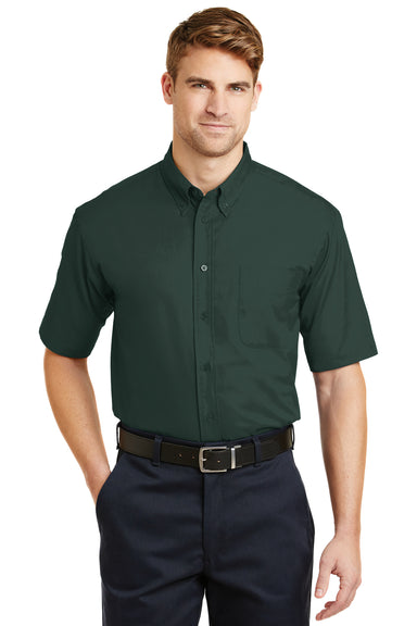 CornerStone SP18 Mens SuperPro Stain Resistant Short Sleeve Button Down Shirt w/ Pocket Dark Green Front