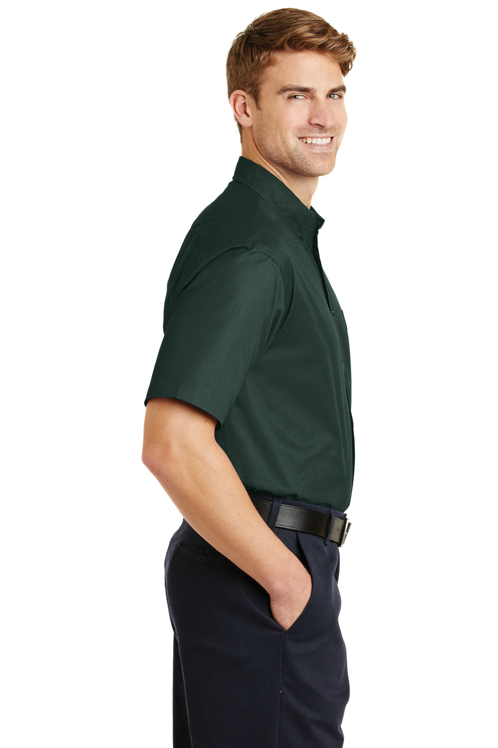 CornerStone SP18 Mens SuperPro Stain Resistant Short Sleeve Button Down Shirt w/ Pocket Dark Green Side