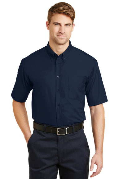 CornerStone SP18 Mens SuperPro Stain Resistant Short Sleeve Button Down Shirt w/ Pocket Navy Blue Front