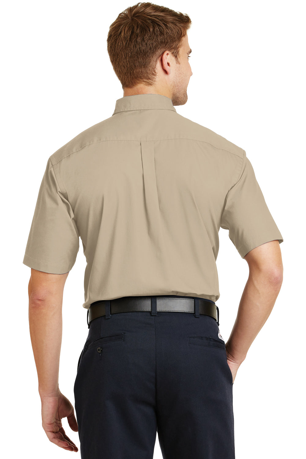 CornerStone SP18 Mens SuperPro Stain Resistant Short Sleeve Button Down Shirt w/ Pocket Stone Brown Back