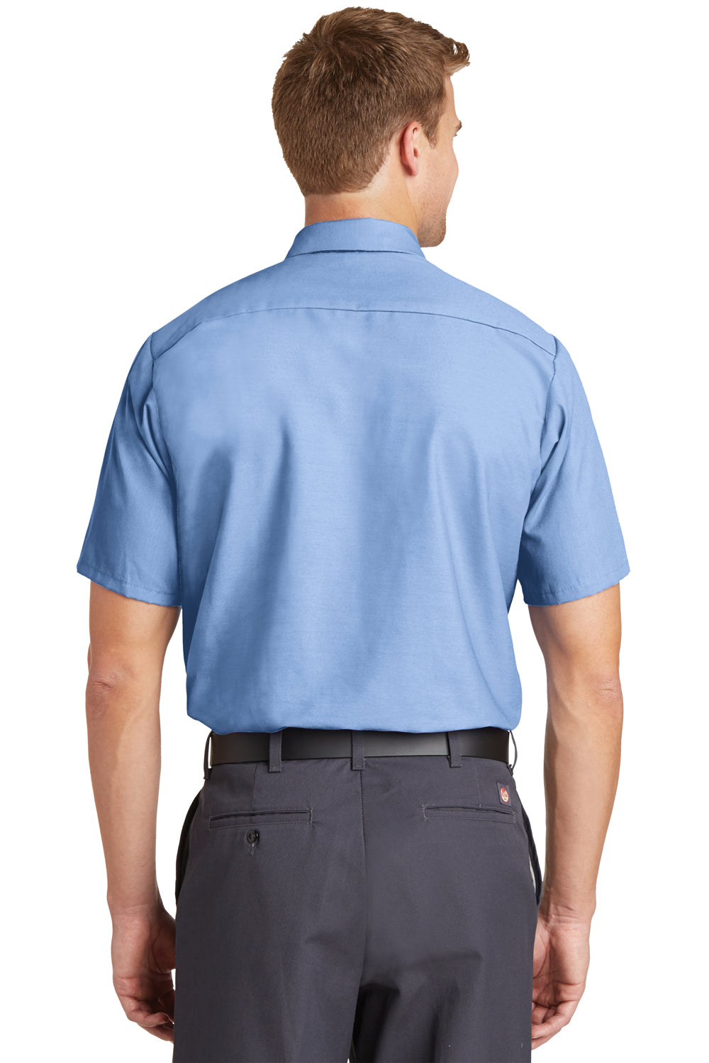 Red Kap SP24 Mens Industrial Moisture Wicking Short Sleeve Button Down Shirt w/ Double Pockets Light Blue Back