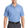Red Kap Mens Industrial Moisture Wicking Short Sleeve Button Down Shirt w/ Double Pockets - Light Blue