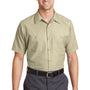Red Kap Mens Industrial Moisture Wicking Short Sleeve Button Down Shirt w/ Double Pockets - Light Tan