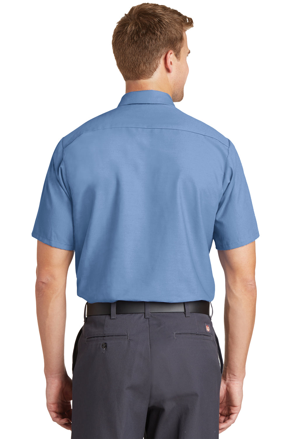 Red Kap SP24 Mens Industrial Moisture Wicking Short Sleeve Button Down Shirt w/ Double Pockets Petrol Blue Back