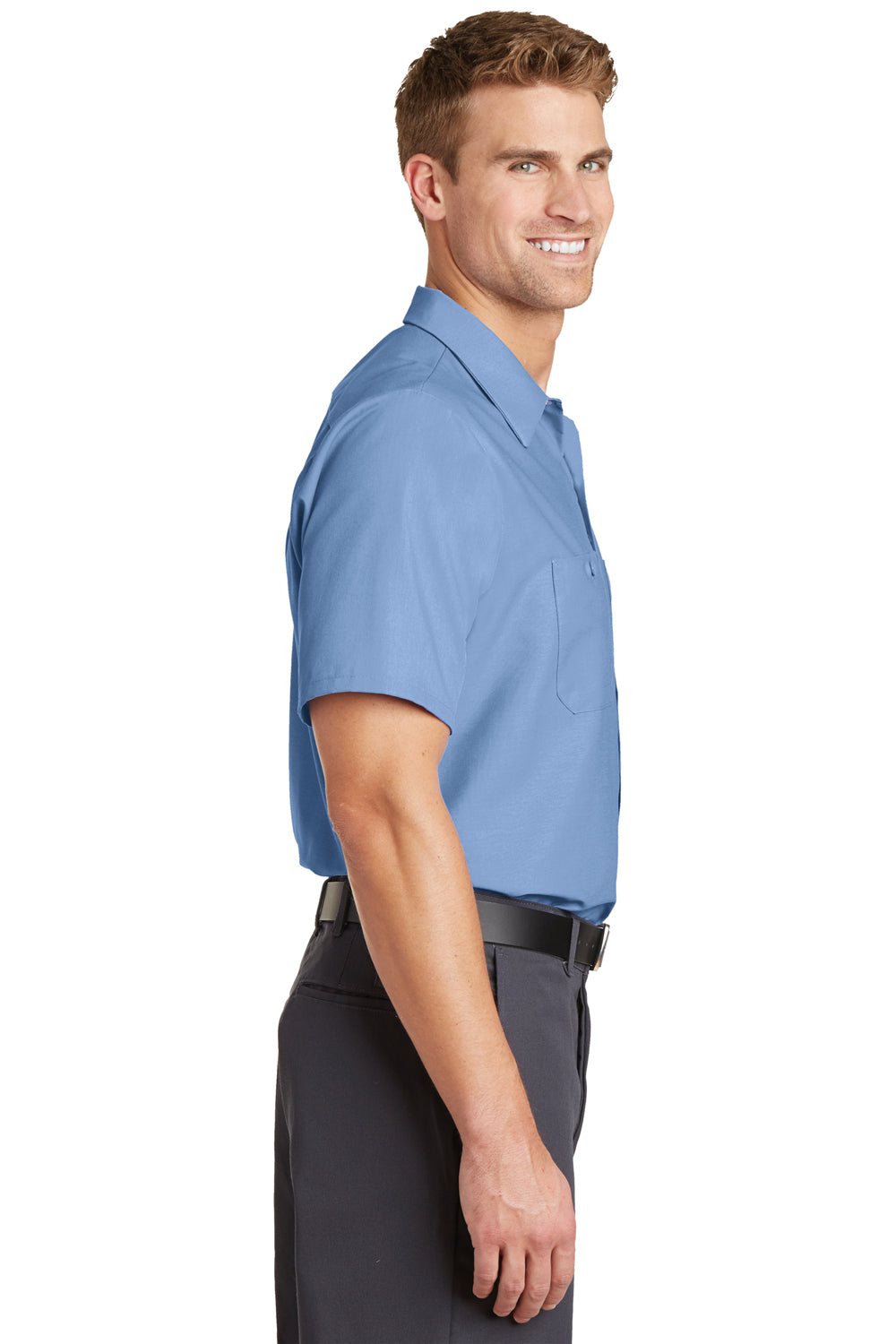 Red Kap SP24 Mens Industrial Moisture Wicking Short Sleeve Button Down Shirt w/ Double Pockets Petrol Blue Side