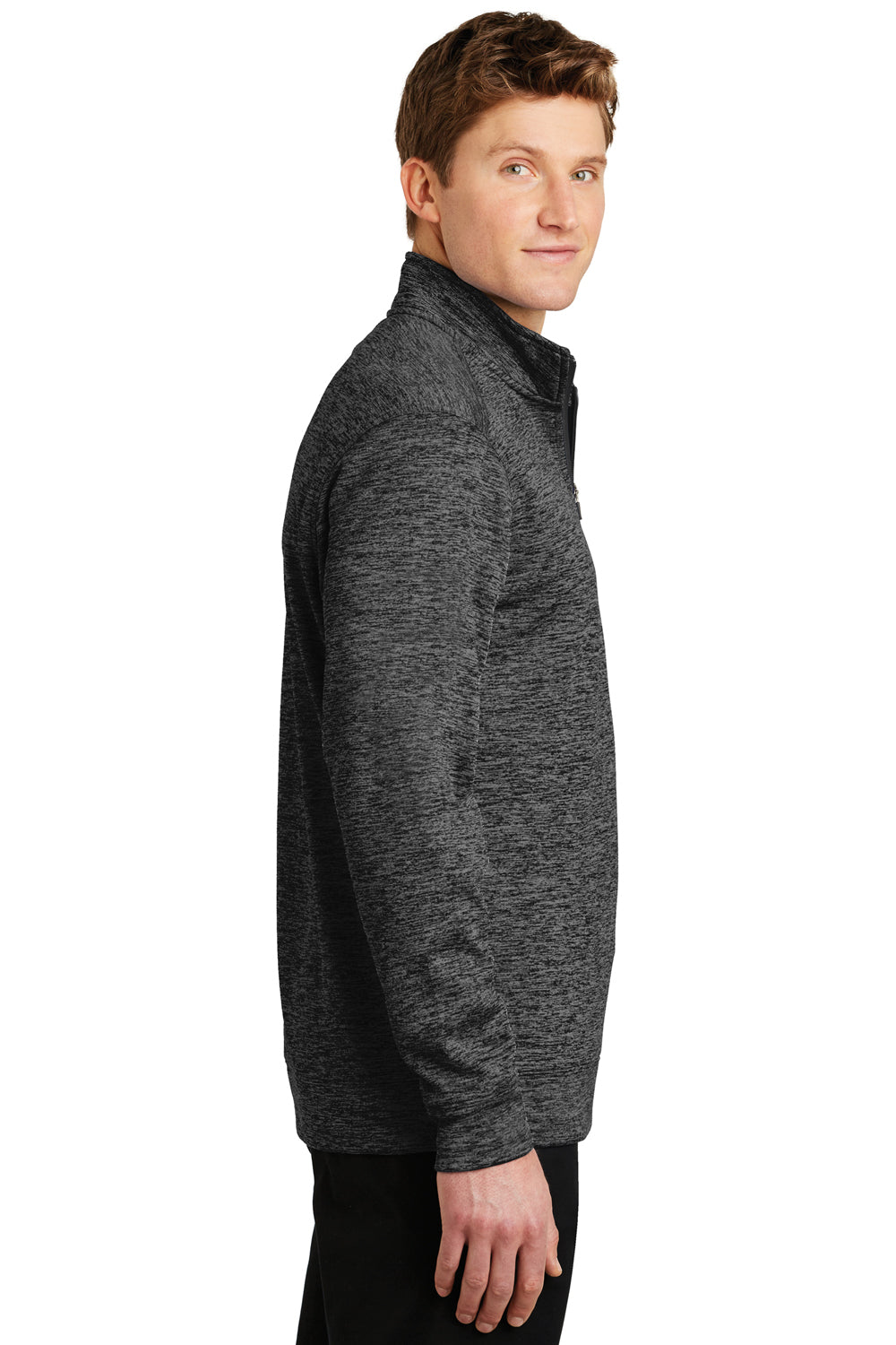 Sport-Tek ST226 Mens Electric Heather Moisture Wicking Fleece 1/4 Zip Sweatshirt Grey Black Side