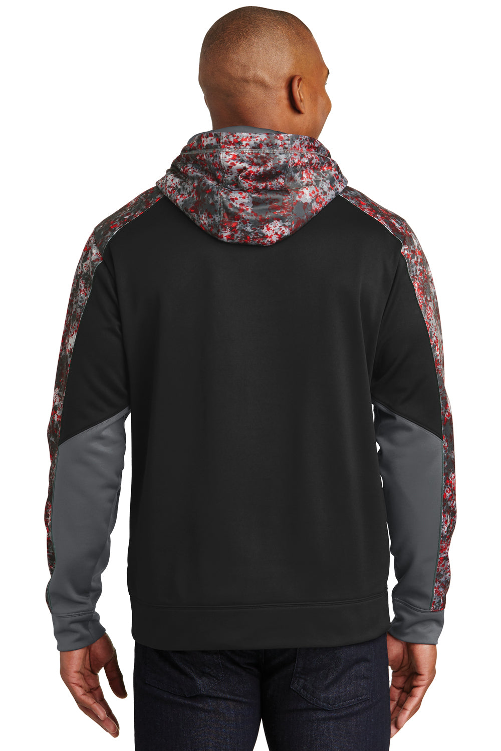 Sport-Tek ST231 Mens Sport-Wick Mineral Freeze Moisture Wicking Fleece Hooded Sweatshirt Hoodie Black/Red Back