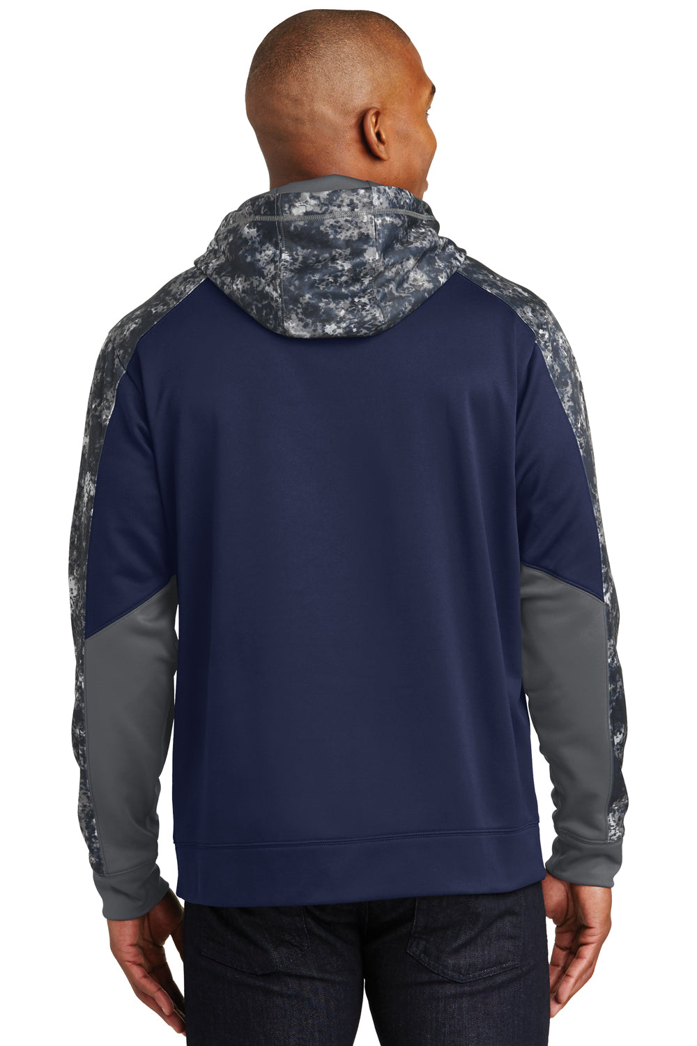 Sport-Tek ST231 Mens Sport-Wick Mineral Freeze Moisture Wicking Fleece Hooded Sweatshirt Hoodie Navy Blue/Grey Back