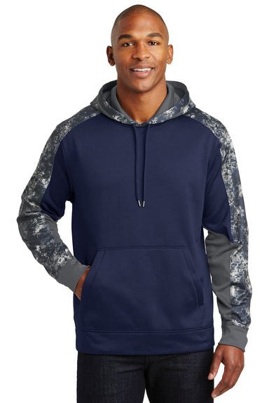Sport-Tek ST231 Mens Sport-Wick Mineral Freeze Moisture Wicking Fleece Hooded Sweatshirt Hoodie Navy Blue/Grey Front