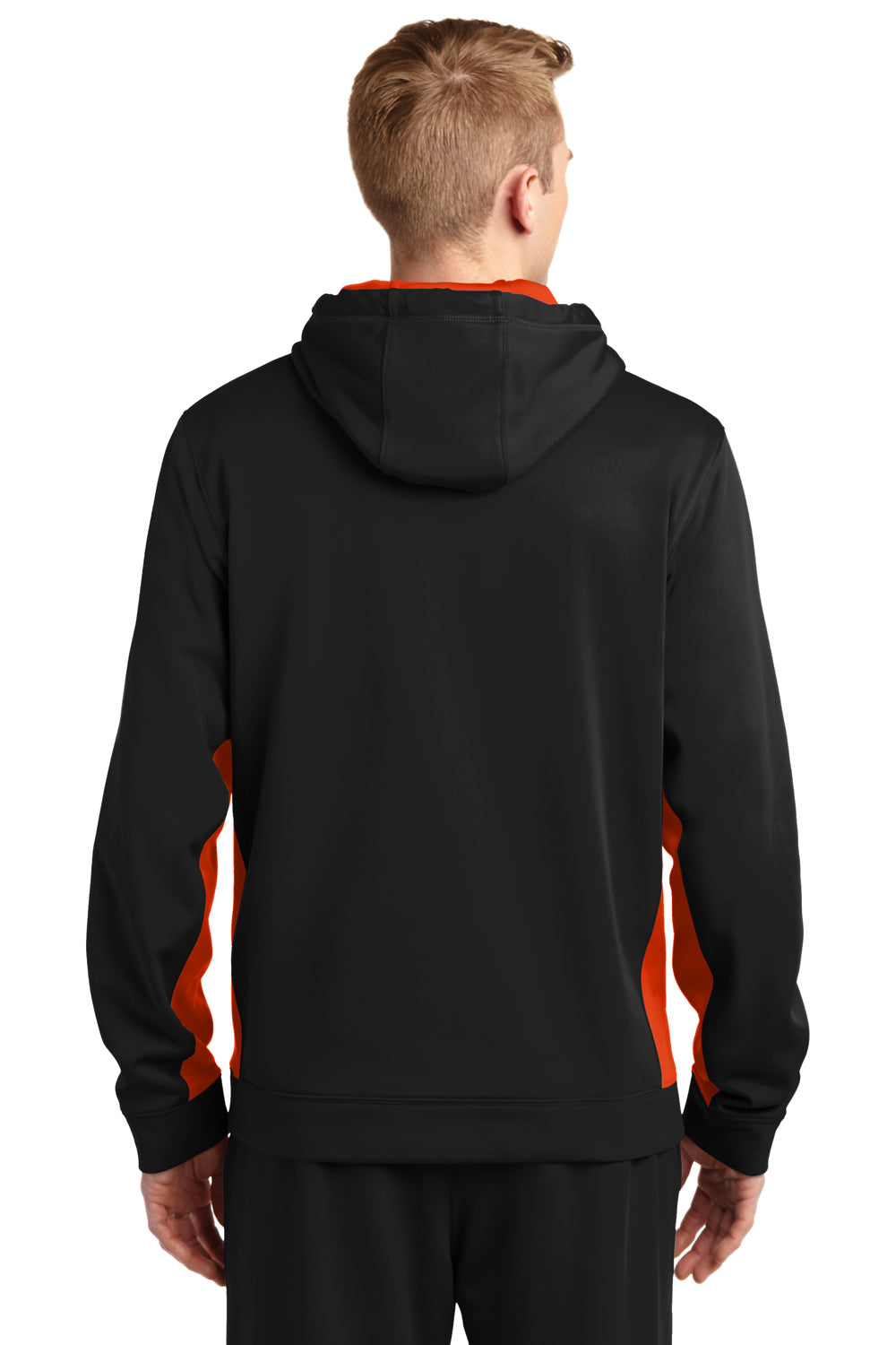 Sport-Tek ST235 Mens Sport-Wick Moisture Wicking Fleece Hooded Sweatshirt Hoodie Black/Orange Back