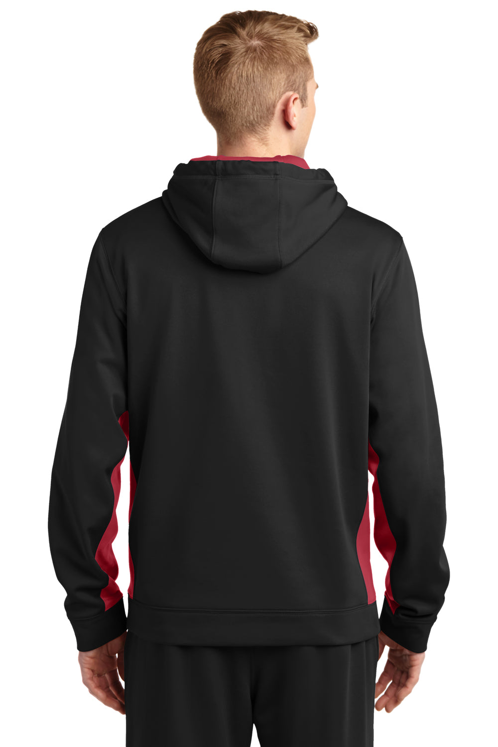 Sport-Tek ST235 Mens Sport-Wick Moisture Wicking Fleece Hooded Sweatshirt Hoodie Black/Red Back