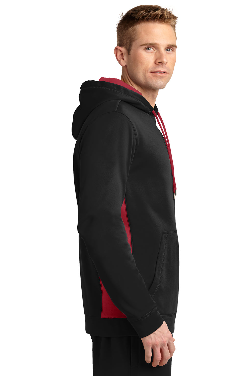 Sport-Tek ST235 Mens Sport-Wick Moisture Wicking Fleece Hooded Sweatshirt Hoodie Black/Red Side