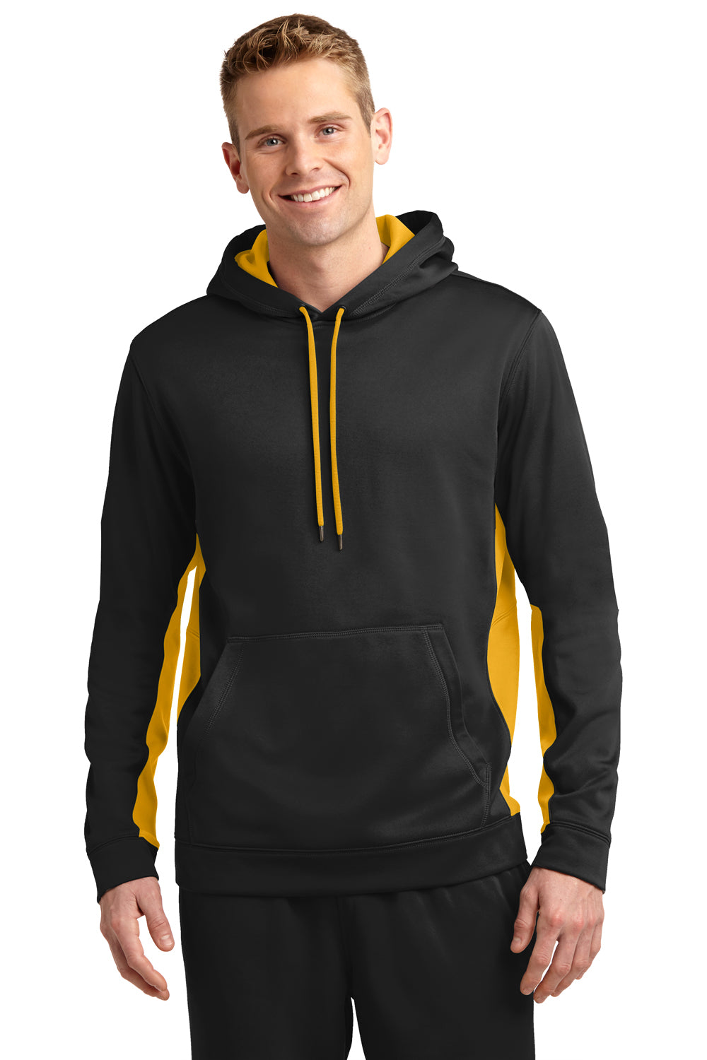 Sport-Tek ST235 Mens Sport-Wick Moisture Wicking Fleece Hooded Sweatshirt Hoodie Black/Gold Front
