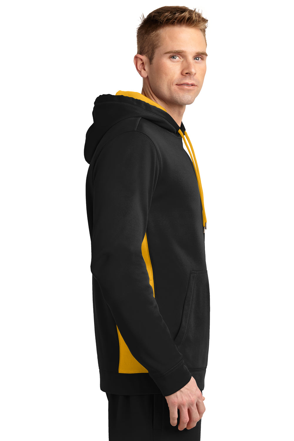 Sport-Tek ST235 Mens Sport-Wick Moisture Wicking Fleece Hooded Sweatshirt Hoodie Black/Gold Side
