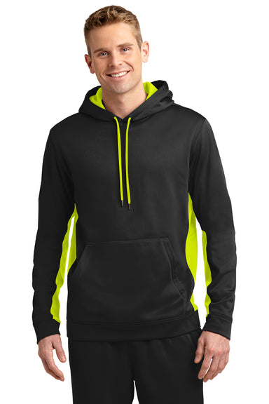 Sport-Tek ST235 Mens Sport-Wick Moisture Wicking Fleece Hooded Sweatshirt Hoodie Black/Safety Yellow Front