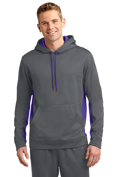 Sport-Tek ST235 Mens Sport-Wick Moisture Wicking Fleece Hooded Sweatshirt Hoodie Dark Grey/Purple Front