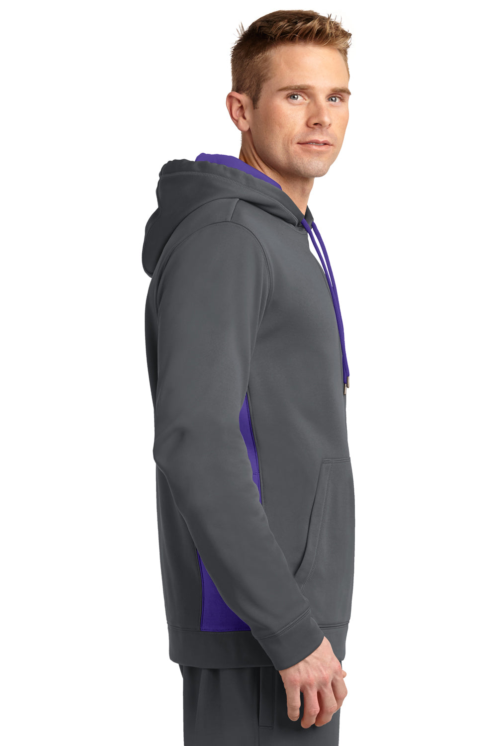 Sport-Tek ST235 Mens Sport-Wick Moisture Wicking Fleece Hooded Sweatshirt Hoodie Dark Grey/Purple Side