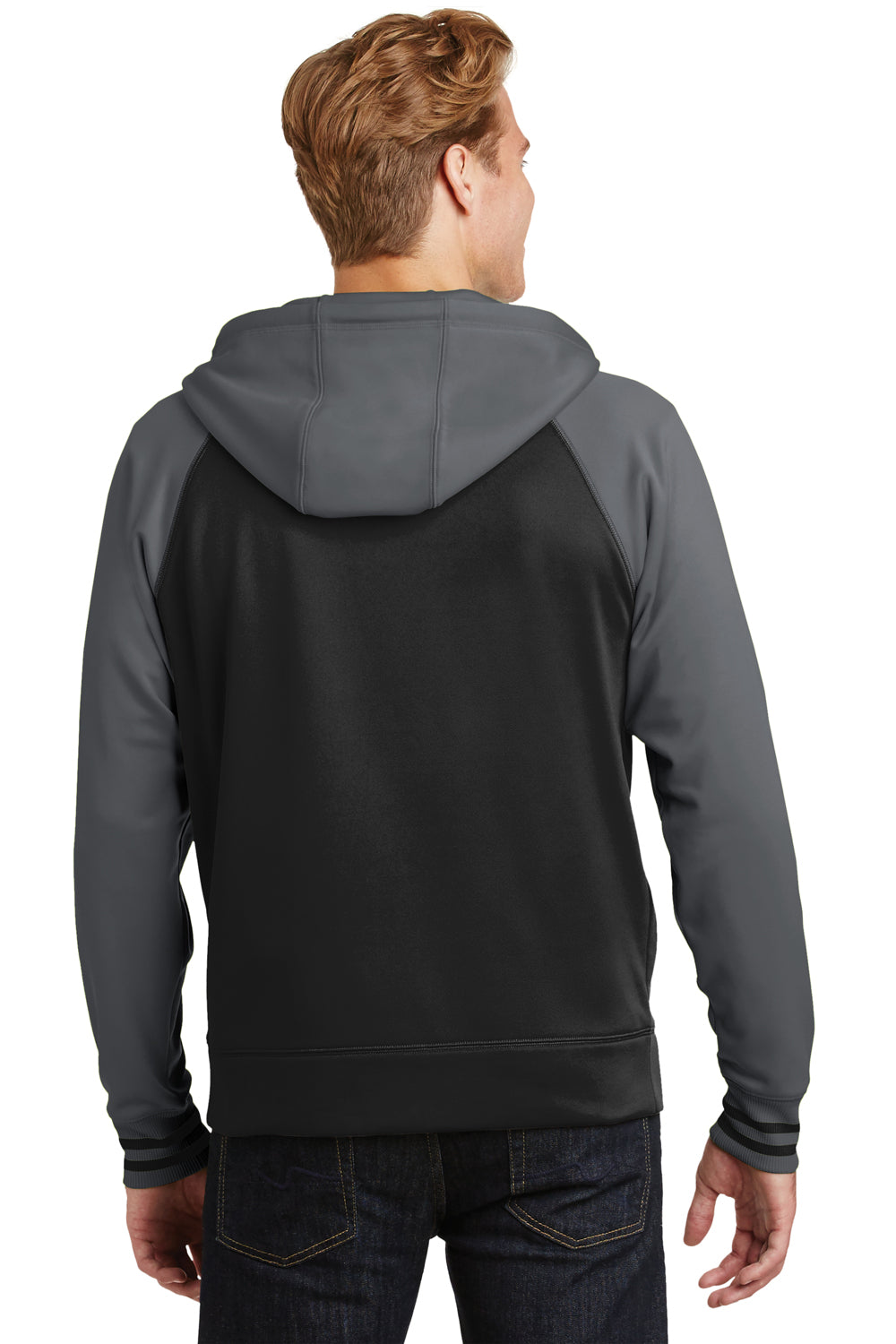 Sport-Tek ST236 Mens Sport-Wick Moisture Wicking Fleece Hooded Sweatshirt Hoodie Black/Grey Back