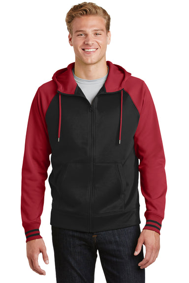 Sport-Tek ST236 Mens Sport-Wick Moisture Wicking Fleece Hooded Sweatshirt Hoodie Black/Red Front