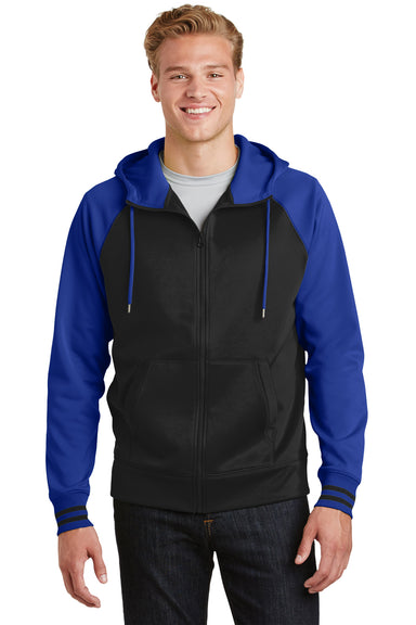 Sport-Tek ST236 Mens Sport-Wick Moisture Wicking Fleece Hooded Sweatshirt Hoodie Black/Royal Blue Front