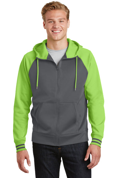 Sport-Tek ST236 Mens Sport-Wick Moisture Wicking Fleece Hooded Sweatshirt Hoodie Dark Grey/Lime Green Front
