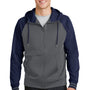 Sport-Tek Mens Sport-Wick Moisture Wicking Fleece Hooded Sweatshirt Hoodie - Dark Smoke Grey/Navy Blue