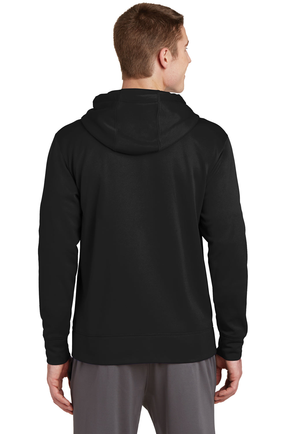 Sport-Tek ST238 Mens Sport-Wick Moisture Wicking Fleece Full Zip Hooded Sweatshirt Hoodie Black Back