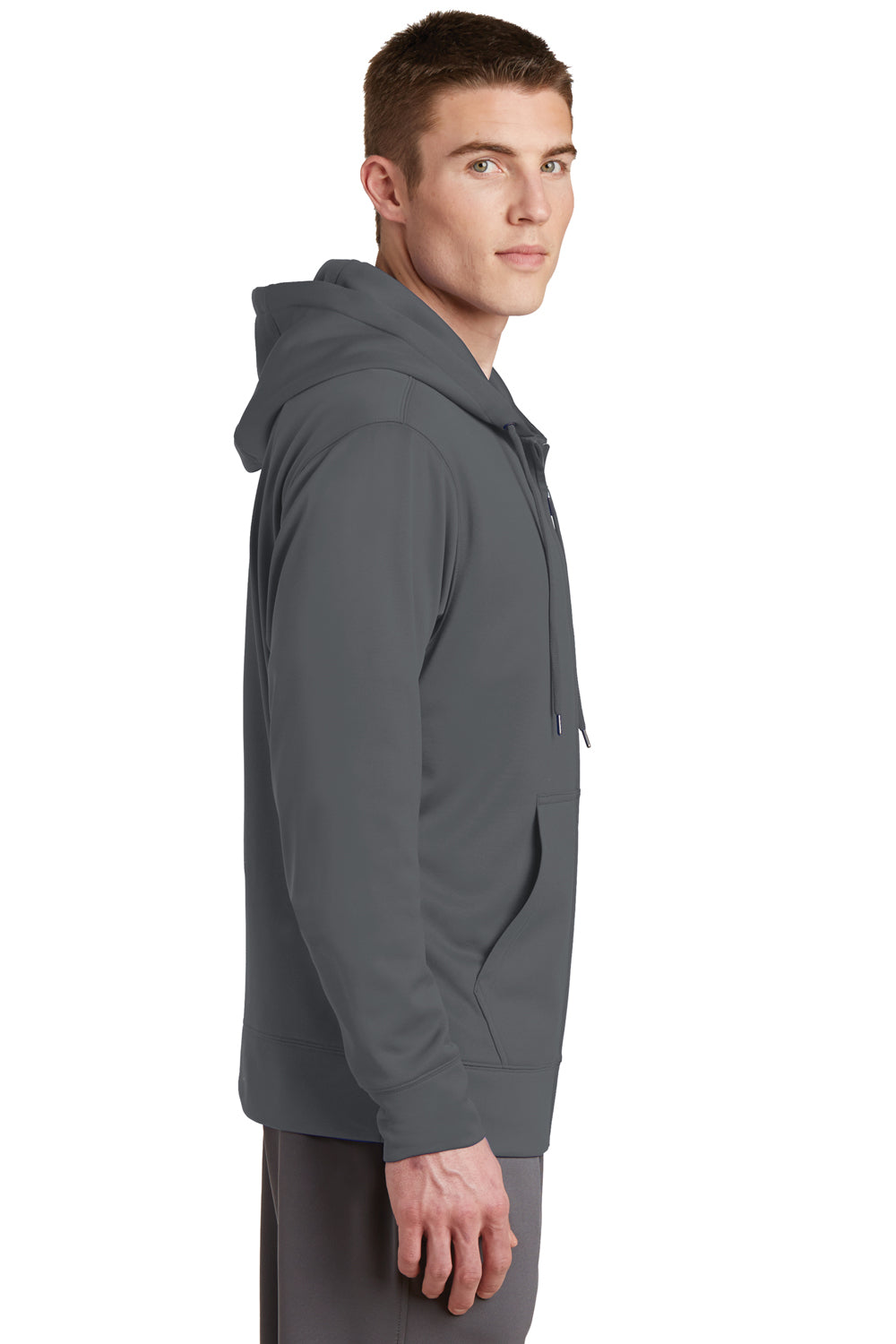 Sport-Tek ST238 Mens Sport-Wick Moisture Wicking Fleece Full Zip Hooded Sweatshirt Hoodie Dark Grey Side