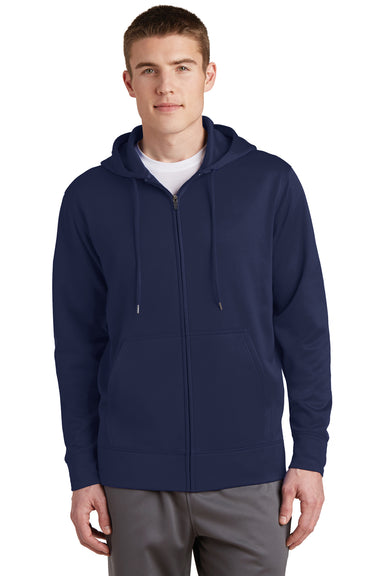 Sport-Tek ST238 Mens Sport-Wick Moisture Wicking Fleece Full Zip Hooded Sweatshirt Hoodie Navy Blue Front