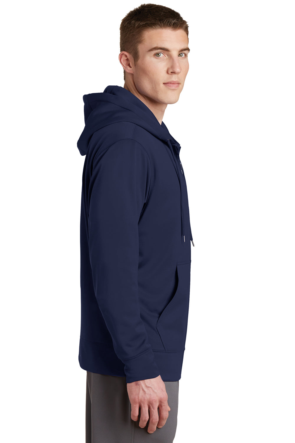 Sport-Tek ST238 Mens Sport-Wick Moisture Wicking Fleece Full Zip Hooded Sweatshirt Hoodie Navy Blue Side