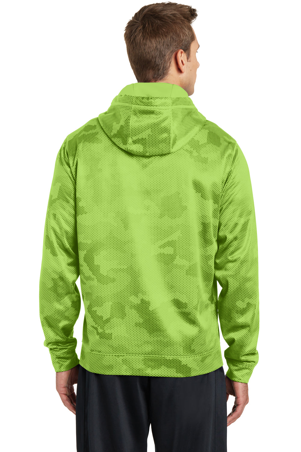 Sport-Tek ST240 Mens Sport-Wick CamoHex Moisture Wicking Fleece Hooded Sweatshirt Hoodie Lime Green Back