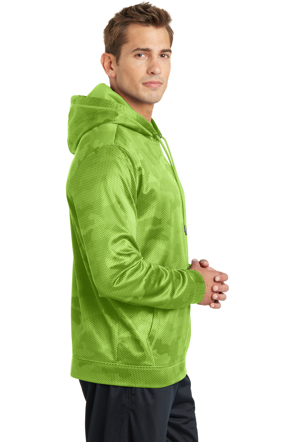 Sport-Tek ST240 Mens Sport-Wick CamoHex Moisture Wicking Fleece Hooded Sweatshirt Hoodie Lime Green Side