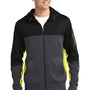 Sport-Tek Mens Moisture Wicking Full Zip Tech Fleece Hooded Jacket - Black/Heather Graphite Grey/Citron Green