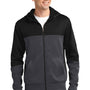 Sport-Tek Mens Moisture Wicking Full Zip Tech Fleece Hooded Jacket - Black/Heather Graphite Grey