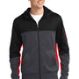 Sport-Tek Mens Moisture Wicking Full Zip Tech Fleece Hooded Jacket - Black/Heather Graphite Grey/True Red