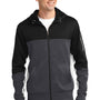 Sport-Tek Mens Moisture Wicking Full Zip Tech Fleece Hooded Jacket - Black/Heather Graphite Grey/White