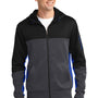 Sport-Tek Mens Moisture Wicking Full Zip Tech Fleece Hooded Jacket - Black/Heather Graphite Grey/True Royal Blue