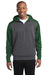 Sport-Tek ST249 Mens Tech Moisture Wicking Fleece 1/4 Zip Hooded Sweatshirt Hoodie Heather Graphite Grey/Forest Green Front
