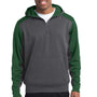 Sport-Tek Mens Tech Moisture Wicking Fleece 1/4 Zip Hooded Sweatshirt Hoodie - Heather Graphite Grey/Forest Green