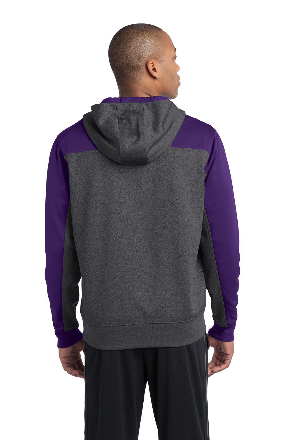 Sport-Tek ST249 Mens Tech Moisture Wicking Fleece 1/4 Zip Hooded Sweatshirt Hoodie Heather Graphite Grey/Purple Back