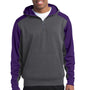Sport-Tek Mens Tech Moisture Wicking Fleece 1/4 Zip Hooded Sweatshirt Hoodie - Heather Graphite Grey/Purple - Closeout