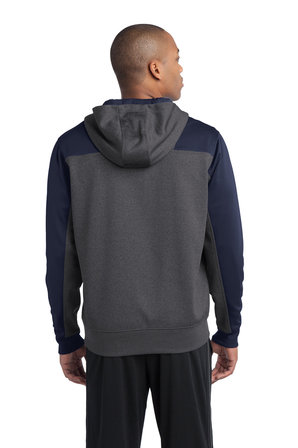 Sport-Tek ST249 Mens Tech Moisture Wicking Fleece 1/4 Zip Hooded Sweatshirt Hoodie Heather Graphite Grey/Navy Blue Back