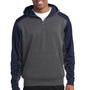 Sport-Tek Mens Tech Moisture Wicking Fleece 1/4 Zip Hooded Sweatshirt Hoodie - Heather Graphite Grey/True Navy Blue